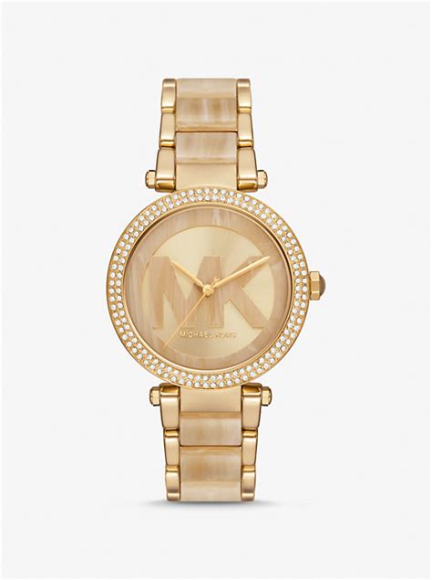 michael kors parker gold tone and acetate watch|mike Kors mini parker watch.